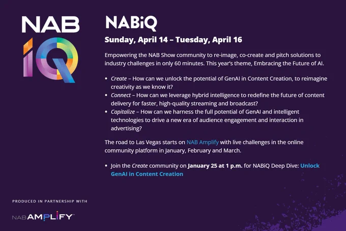 NAB Show Launches NABiQ 2024 Networking Collaboration Opportunities, Education Workshops, Live Challenges & Innovations