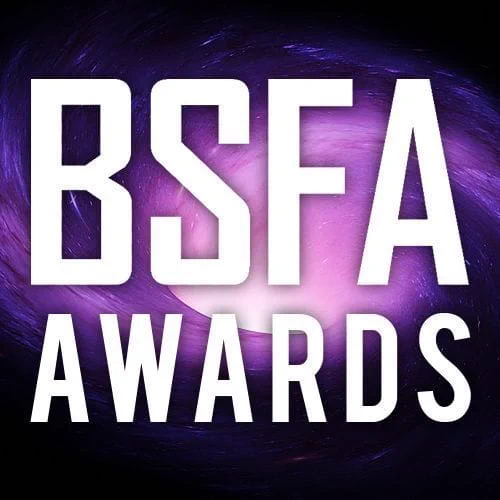 1st image is a square purple and black swirling nebula with white letters that spell "BSFA Awards"