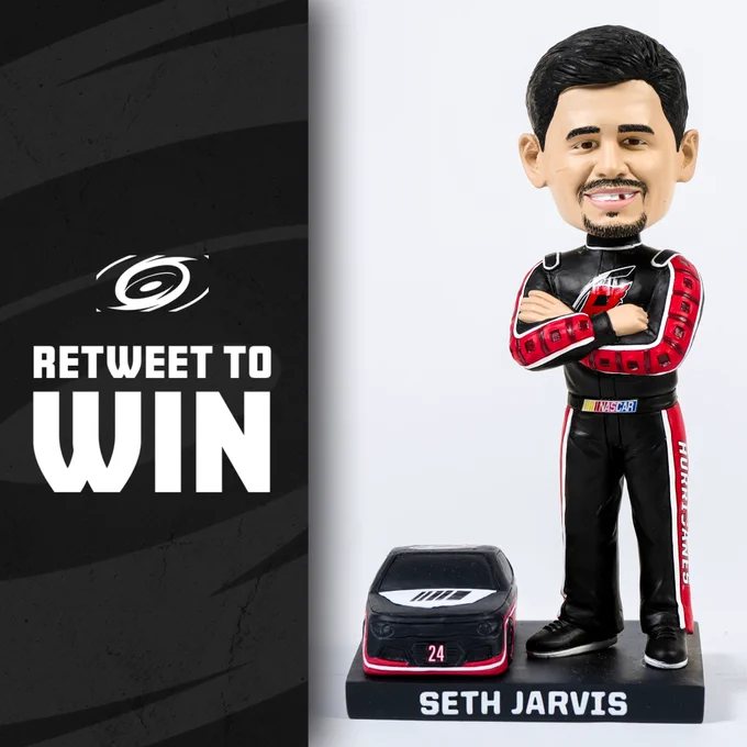 Graphic promoting a RT to win contest for a Seth Jarvis NASCAR bobblehead 
