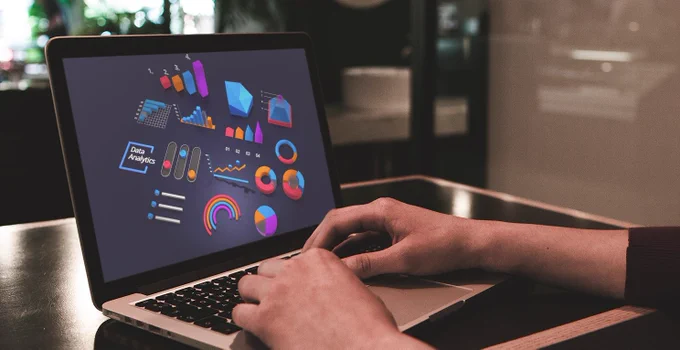 Data Analytics elements on lap top screen.