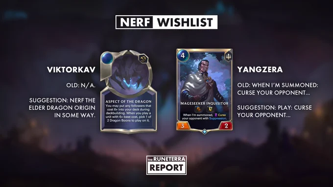Suggested changes for the Elder Dragon Origin and Mageseeker Inquisitor from ViktorKav and Yangzera.
