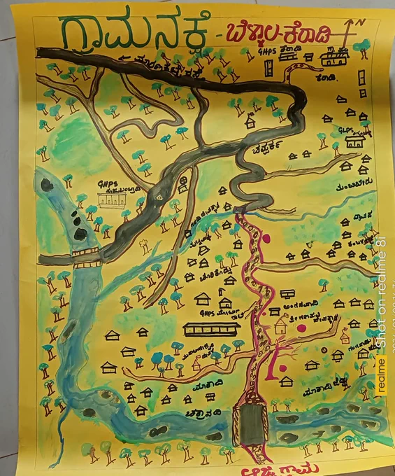 Issue Map developed by the Children for the Keradi Makkala Gram Sabha, to efficiently highlight and record  issues of Keradi panchayat that they have identified.  