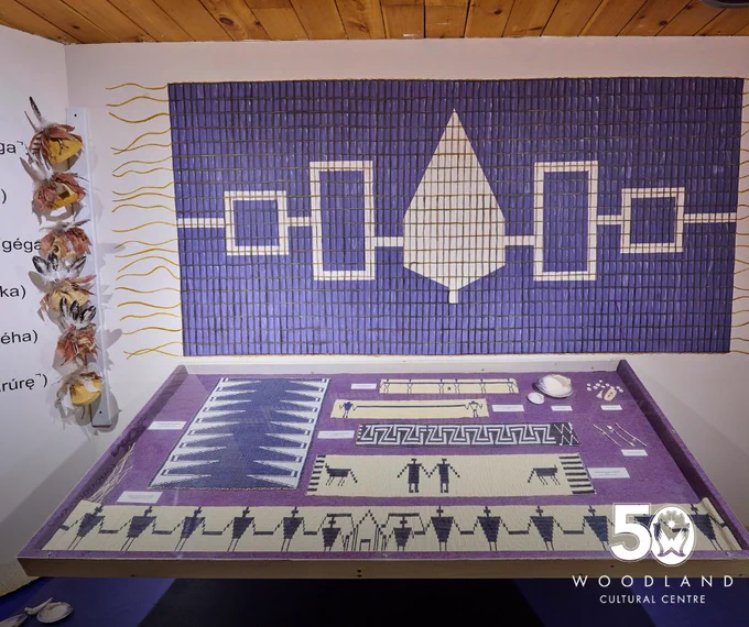 Wampum belts displayed in the permanent collection at Woodland Cultural Centre.