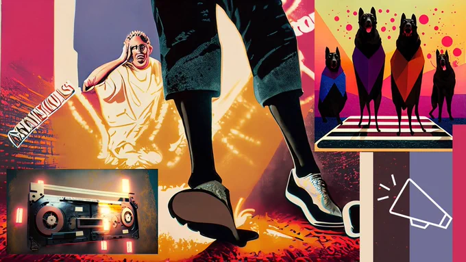 Colourful depictions of noise, dogs barking, music playing and a person covering their ears 