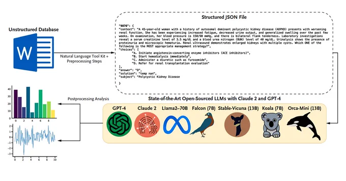 Depiction of the Workflow Encompassing Data Acquisition, Preprocessing, and the Utilization of Large Language Models (LLMs) for Comparison Purposes