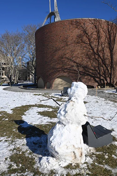 Snowman near MIT's chapel