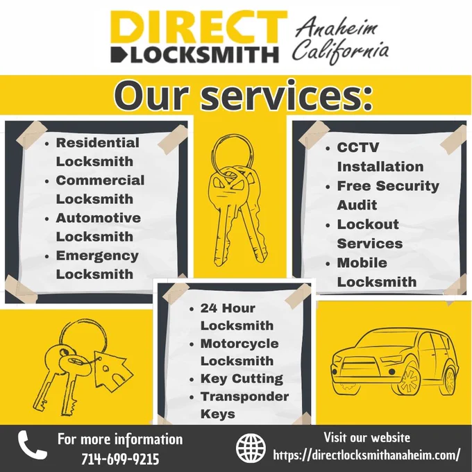 👇 | Contact us at:
☎ | 714-699-9215
🌐 | Visit https://directlocksmithanaheim.com