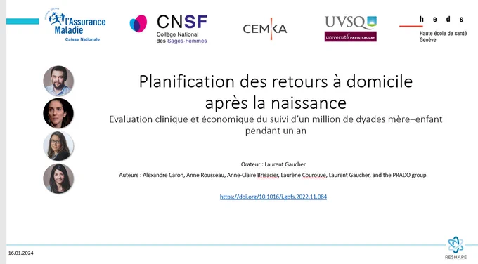 Le 16 janvier 2024, lors de la réunion scientifique hebdomadaire de l'unité, Laurent GAUCHER nous a présenté les travaux de son équipe sur la planification des retours à domicile après une naissance.
Merci à lui pour sa présentation