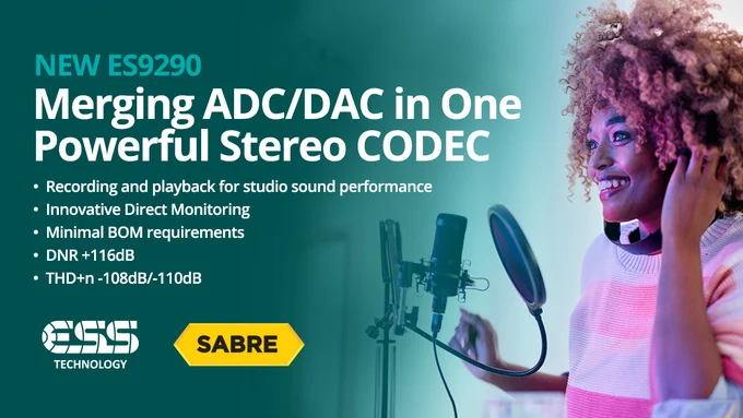 ESS Technology Introduces New Stereo High Performance CODEC
Read More https://audioxpress.com/news/ess-technology-introduces-new-stereo-high-performance-codec

With market demand for encoder/decoder solutions on the rise, ESS Technology, Inc. introduced a new SABRE CODEC that integrates its newest generation high performance stereo analog and digital channels in a single chip. The new ESS ES9290 is a synchronous CODEC incorporating both stereo ADCs and DACs that provide ultra-low noise conversion with a dynamic range (DNR) of  116dB/ 116dB, and with THD N rated at -108dB/-110dB (ADC/DAC respectively) per channel.

#professionalaudio #microphones #audiocodecs 