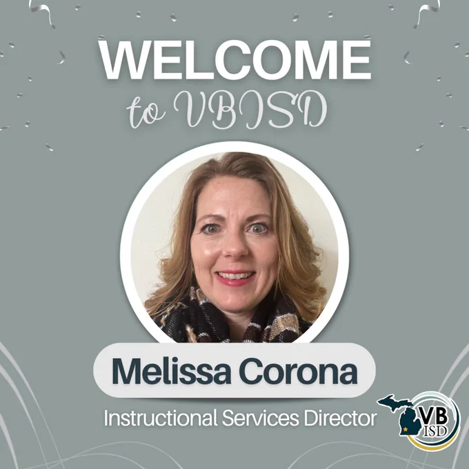 A photo of Melissa Corona's face with the words "Welcome to the VBISD Melissa Corona, Instructional Services Director". 