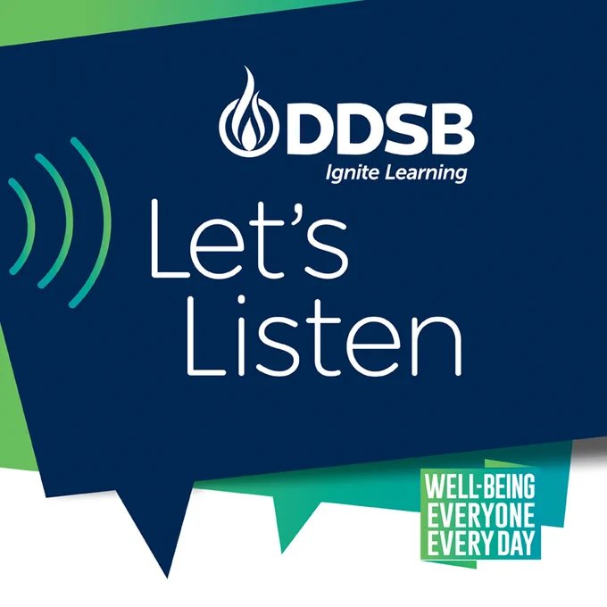 Hearing symbol with text: "Let's Listen"