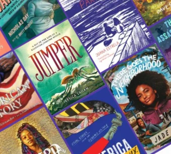 A collage of book covers including Jumper, America Redux, There Goes the Neighborhood, and others.