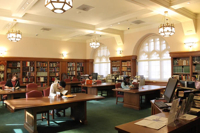 Burns Library reading room with researchers seated at tables