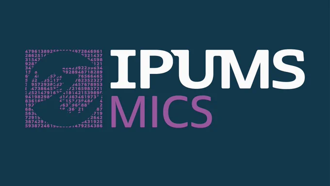 Logo made of numbers and negative space depicting two hands, one large and one small and the IPUMS logo and MICS text