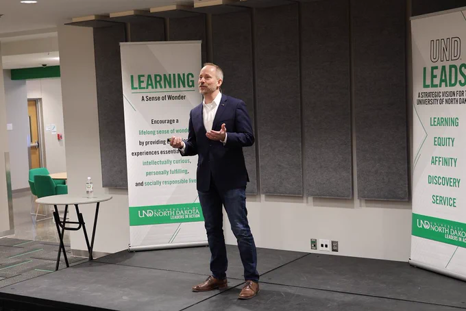 Charles Gorecki, CEO of the Energy & Environmental Research Center at UND, was the 18:83 Speaker Series lecturer on Jan. 17, 2024.
