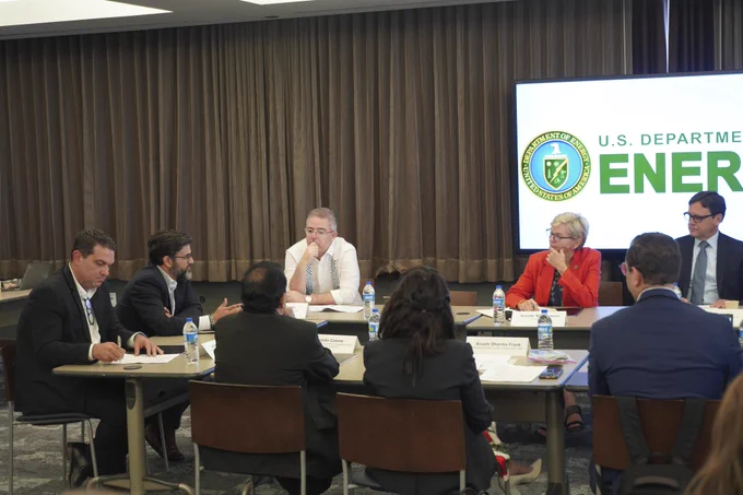 Puerto Rico VPP Roundtable, Summer 2023. Pictured: PREB officials, SESA, Tesla, Sunnova, LUMA, Secretary Granholm. 