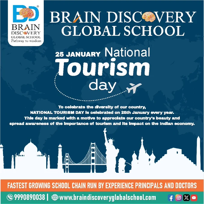 To celebrate the diversity of our country, NATIONAL TOURISM DAY is celebrated on 25th January every year. This day is marked with a motive to appreciate our country's beauty and spread awareness of the importance of tourism and its impact on the Indian economy.
.
.
.
.
.
.
#NationalTourismDay
#TourismDay
#ExploreWithUs
#TravelInspiration
#Wanderlust
#TravelTuesday
#DiscoverMore
#TravelGoals
#ExploreTheWorld
#TravelAdventure
#TouristInMyCity
#JourneyBegins
#TourismMatters
#TravelExperience
#AdventureAwaits
#VisitNewPlaces
#TravelTogether
#BeautifulDestinations
#GoExplore
#CulturalExploration
#BucketListDestination
#TourismForAll
#TravelPhotography
#GlobalCitizen
#MemorableJourneys