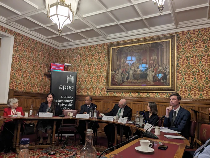 Baroness Garden of Frognal, Dr Jo Saxton, Professor Rama Thirunamachandran, Daniel Zeichner MP, Susan Lapworth and John Gill sat around a House of Lords committee room table during the panel discussion.