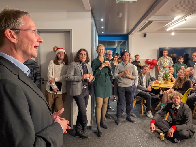 Our studio manager Thomas "Potti" Pottkämper giving an opening speech in front of our teams.