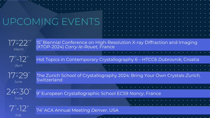 Calendar of upcoming events from the IUCr website