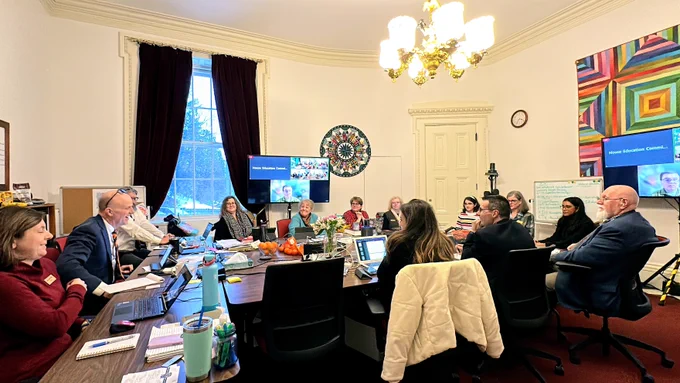 House Committee on Education chair Peter Conlon asks questions to Rep. Elizabeth Burrows and members of VSARN during testimony for bill H.682.