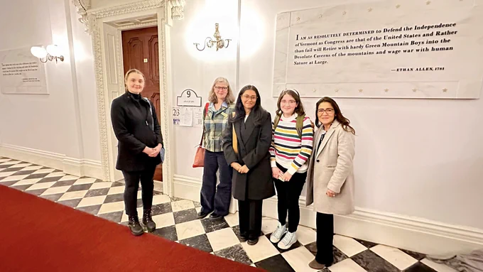 Members of Vermont Student Anti-Racism Network along with Rep. Elizabeth Burrows of Windsor and Dr. Maria Davies, DEI champion for the Lamoille North Supervisory Union.