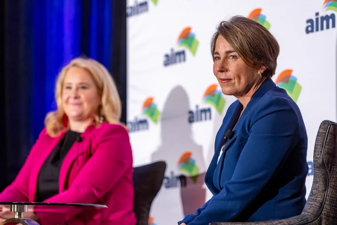 Governor Healey and Brooke Thomson at AIM forum.