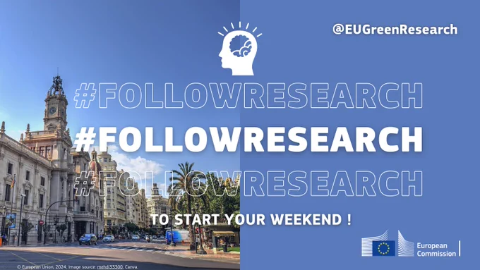 A photograph of a street in Valencia with #followresearch logo.