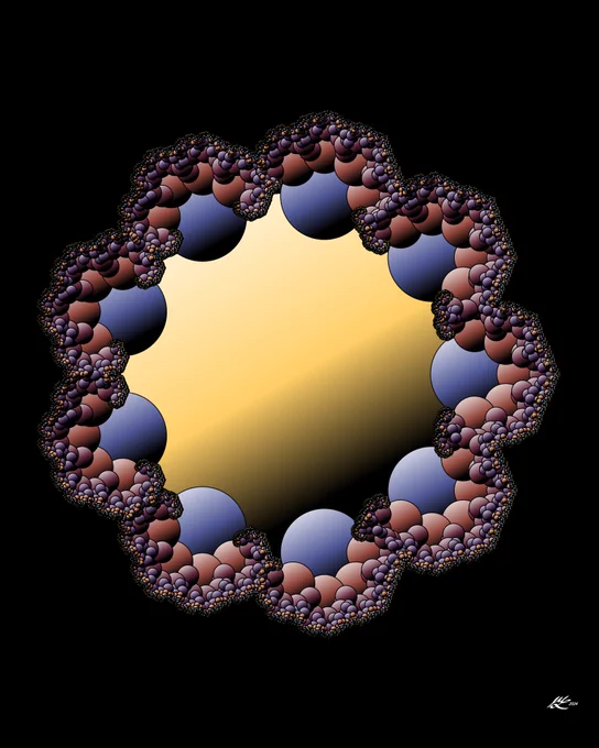 A frothy ring of circles in rich purple tones around a central golden circle.
