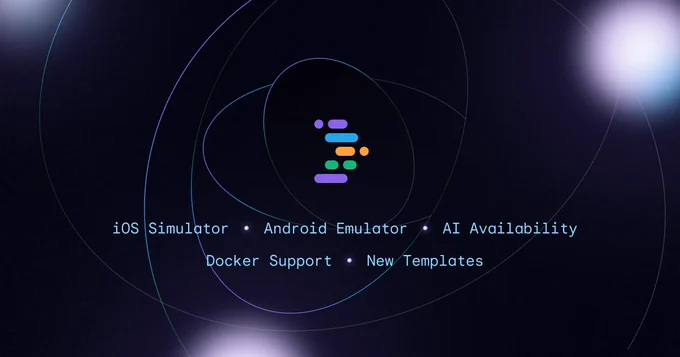IDX Logo in a space illustration with a list of features: iOS Simulator, Android Emulator, AI Availability, Docker Support, New Templates.