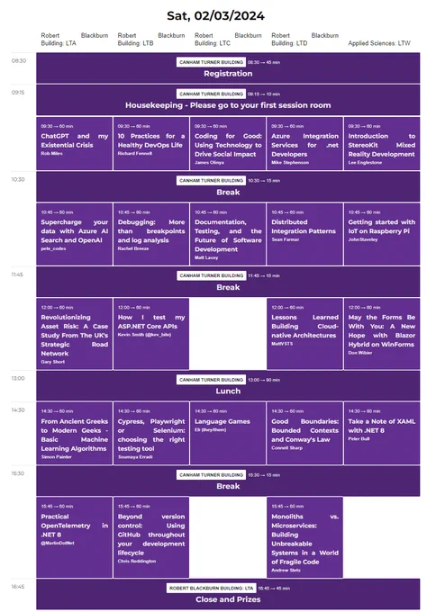 Screenshot of the DDD North 2024 agenda.