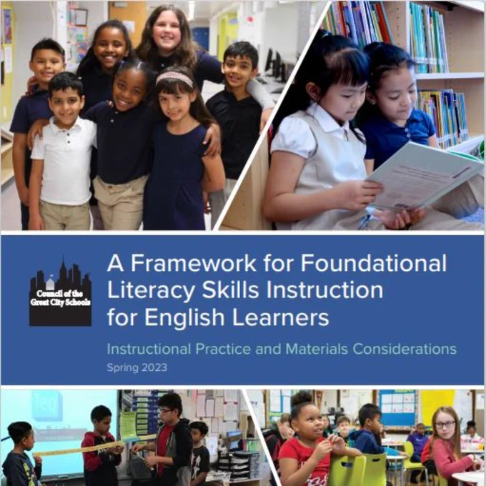 Students in a library, students in class, "A Framework for Foundational Literacy Skills Instruction for English Learners" 