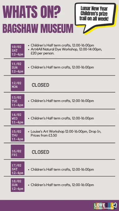 Whats on at Bagshaw Museum