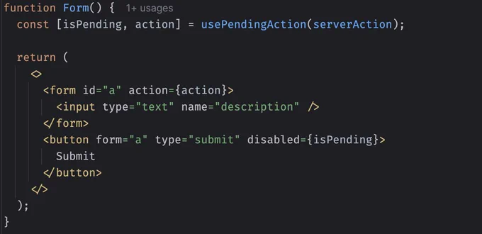 screenshot of code using the pending state
