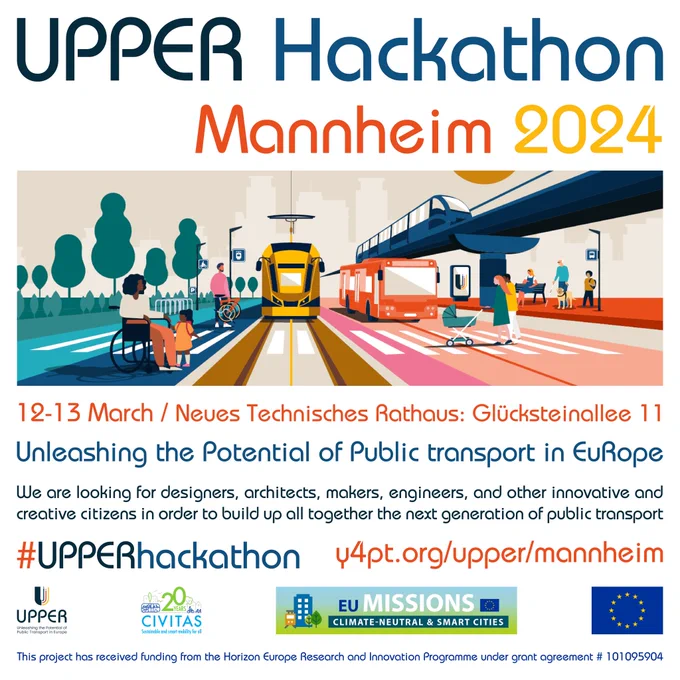 ⚠️ A new call for 🇪🇺 #UPPERhackathon is open!

💡 Building up all together the next generation of #PublicTransport

🗓️ 12-13 March 2024

📌 #Mannheim #Germany 🇩🇪

🏆 Trip: #UITP2025 #Hamburg #Germany 🇩🇪

👉 Register now: https://www.y4pt.org/upper/mannheim/

🚀 #Y4PThackathon #UPPERprojectEU