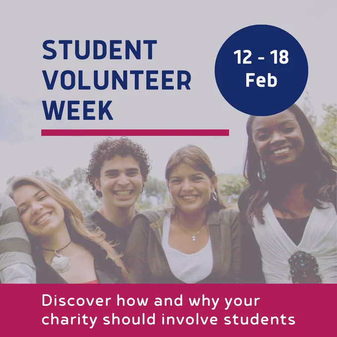 Student volunteer week - 12 - 18 Feb
Discover how and why your charity should involve students. photo of a group of people smiling 