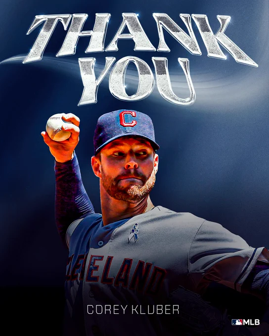 Thank You, Corey Kluber
Pictured: A cutout of Kluber delivering a pitch. He is wearing a gray Cleveland jersey and a navy blue cap.