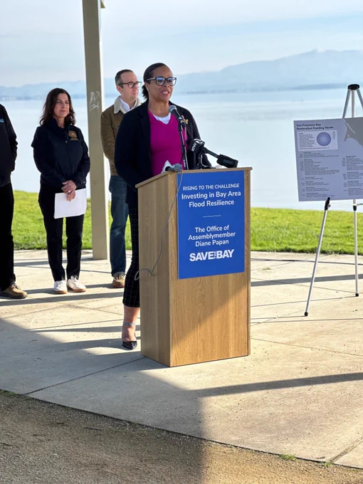 East Palo Alto Councilwoman Lisa Gauthier speaking at press conference. 