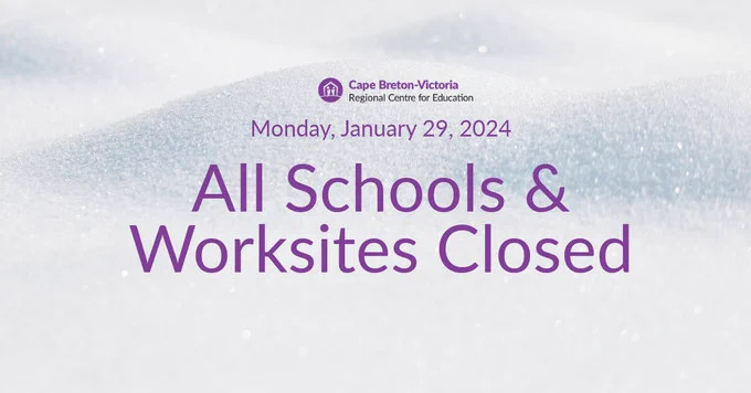 CBVRCE logo at top.
Text reads: "Monday, January 29, 2024. All Schools & Worksites Closed"