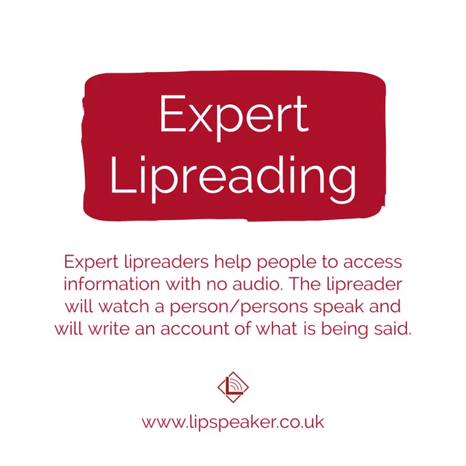 Plain white background with large caption reading, ‘expert lipreading’. Underneath is a short description of what they do.