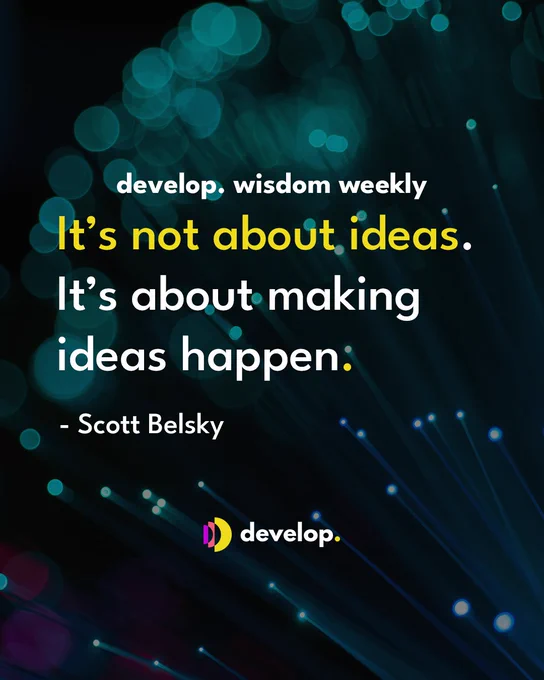 It's not about ideas. It's about making ideas happen. - Scott Belsky
.
.
.
.
.
#developWisdomWeekly #QuoteLife #QuoteOfTheWeek #developRec #TechInspiration #JoinUs #developLife #TechCulture #MondayMotivation #MondayQuotes #MondayThoughts