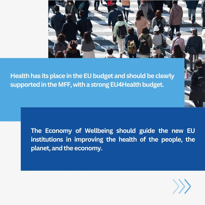 Health has its place in the EU budget and should be clearly supported in the MFF, with a strong EU4Health budget. 

The Economy of Wellbeing should guide the new EU institutions in improving the health of the people, the planet, and the economy. 

