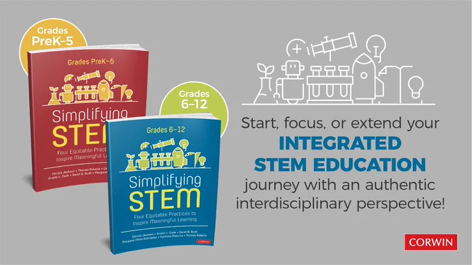 Image showcasing two new teacher resource books: Simplifying STEM: Four Equitable Practices to Inspire Meaningful Learning, PreK-5 and 6-12.