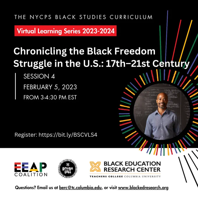 🚨 Just one week away: Join @BERC_TC for the fourth in a series of 8 professional learning programs, Chronicling the Black Freedom Struggle in the U.S: 17th-21st Century. 👉 Register: http://bit.ly/4b0NSaK