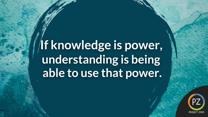 Text on a watercolor background: If knowledge is power, understanding is being able to use that power.