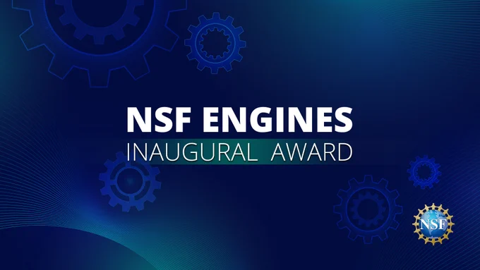 A flyer with a background including different-sized gears and text that reads: NSF Engines Inaugural Award.