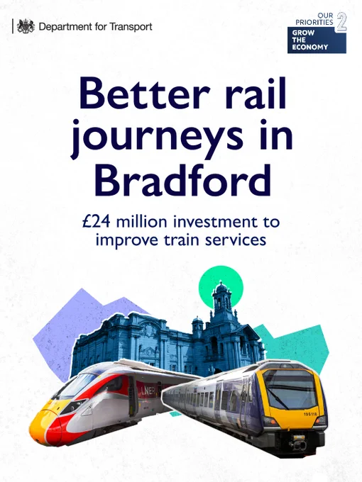 Better rail journeys in Bradford. £24 million investment to improve train services.