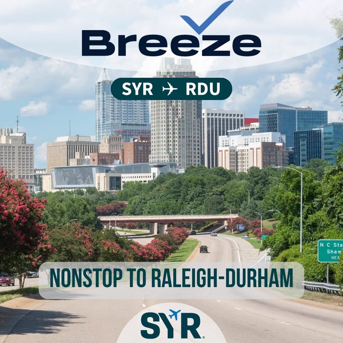 A promo graphic for nonstop service to Raleigh-Durham.