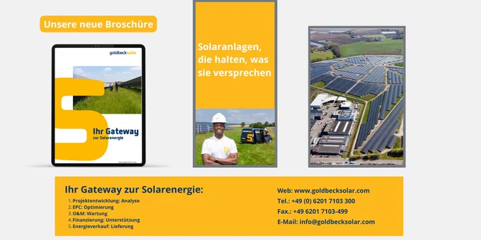 Die Collage zeigt Ausschnitte aus der interaktiven Broschüre von GOLDBECK SOLAR.