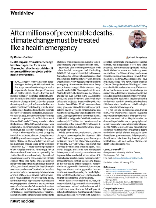 A screenshot of the full text of the Nature Medicine commentary "After millions of preventable deaths, climate change must be treated like a health emergency." (The full text doesn't fit in the alt text, I'm sorry)